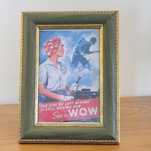 3/$30 Framed Vintage WWII Postcard with Green and Gold Frame